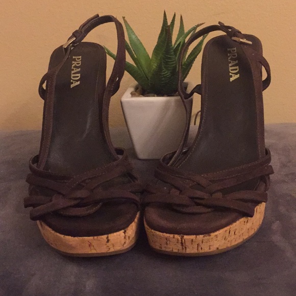 Authentic PRADA Suede Sport Wedges Dark Brown - Picture 2 of 8